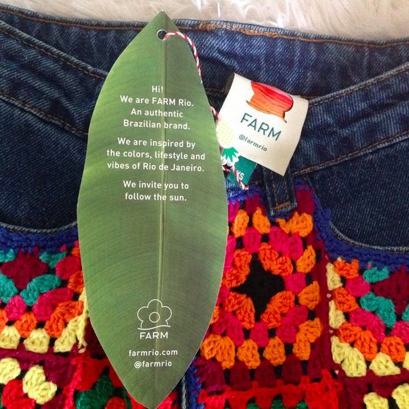 HP⭐️Farm Rio Crochet Square High Rise Denim Shorts - Picture 9 of 10